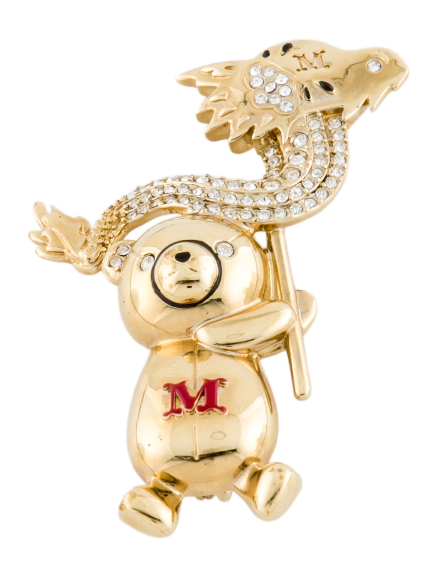 Max Mara Crystal & Enamel Teddy Dragon Brooch Pin