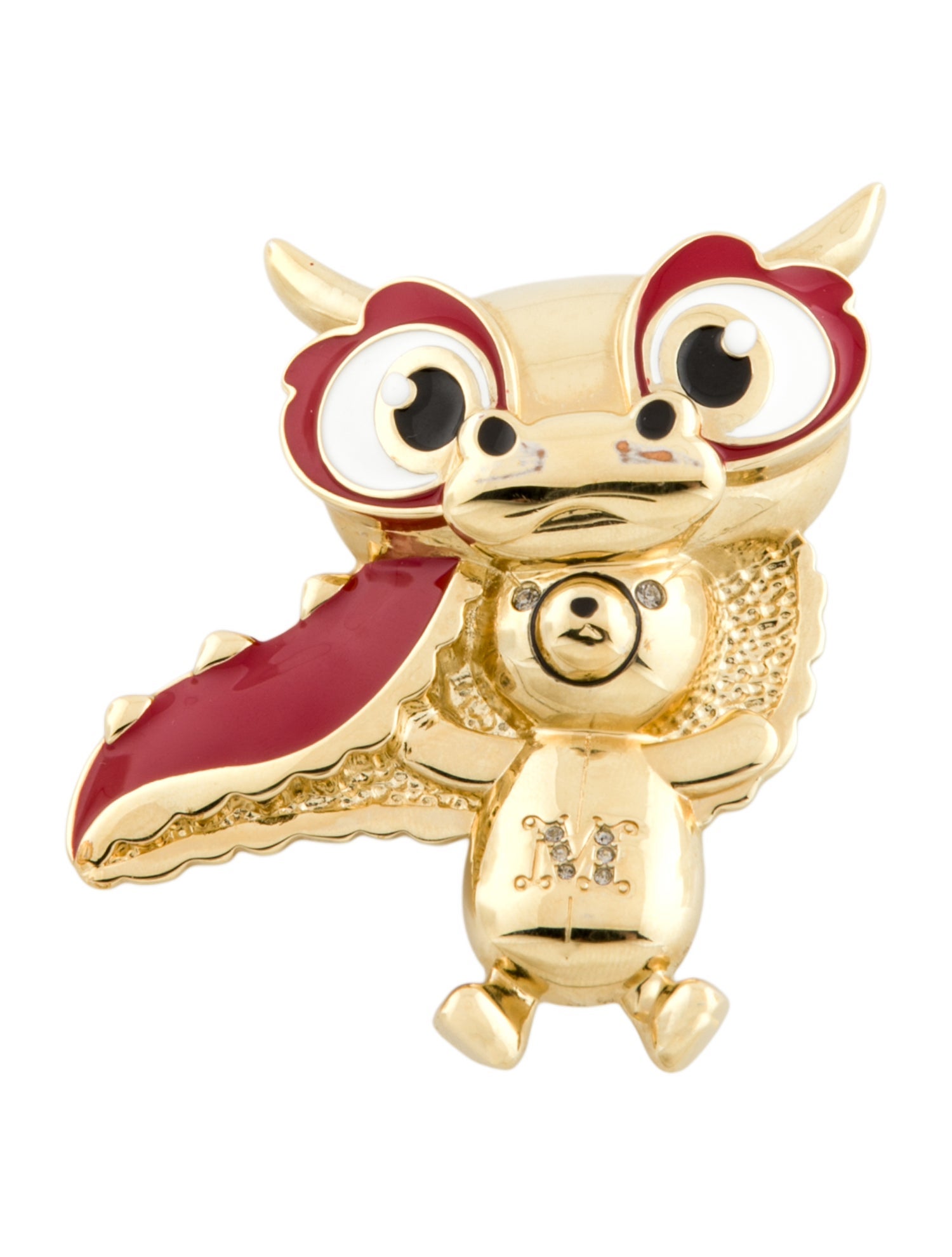 Max Mara Crystal & Enamel Teddy Dragon Pin Brooch