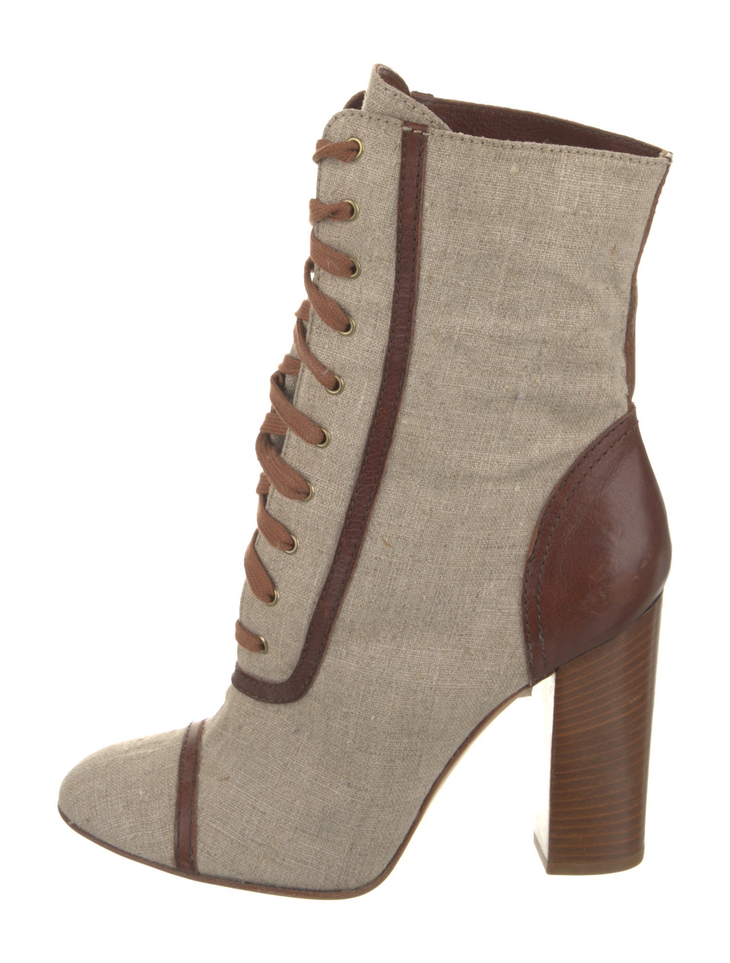 Max Mara Canvas Colorblock Pattern Lace-Up Boots