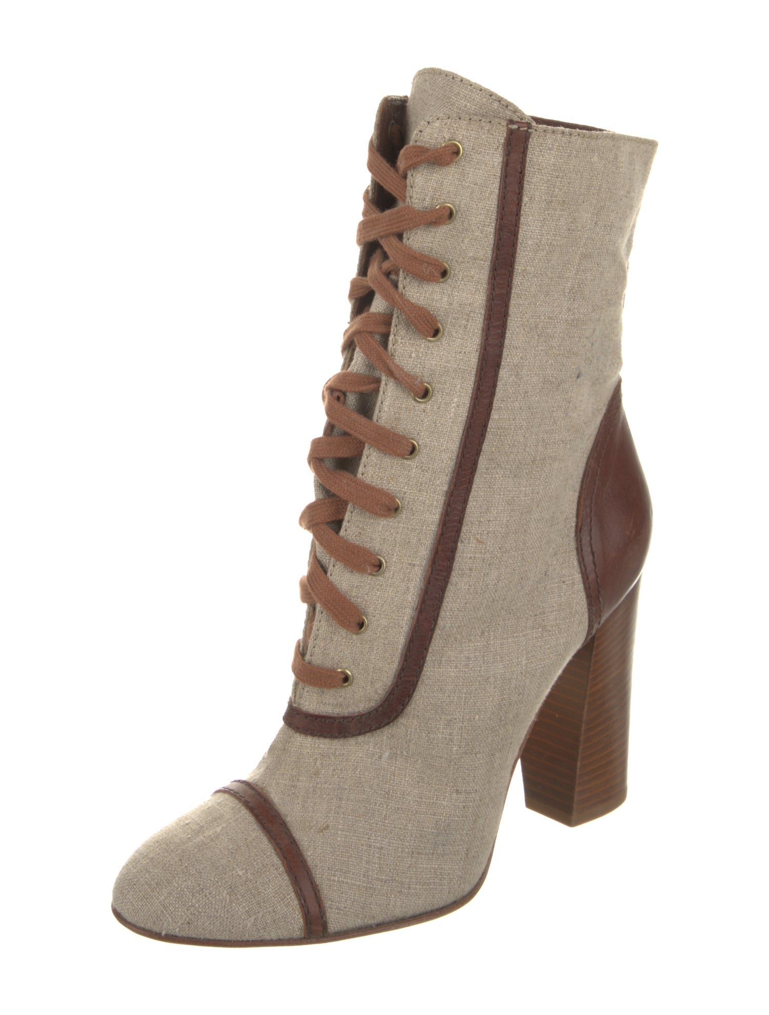 Max Mara Canvas Colorblock Pattern Lace-Up Boots