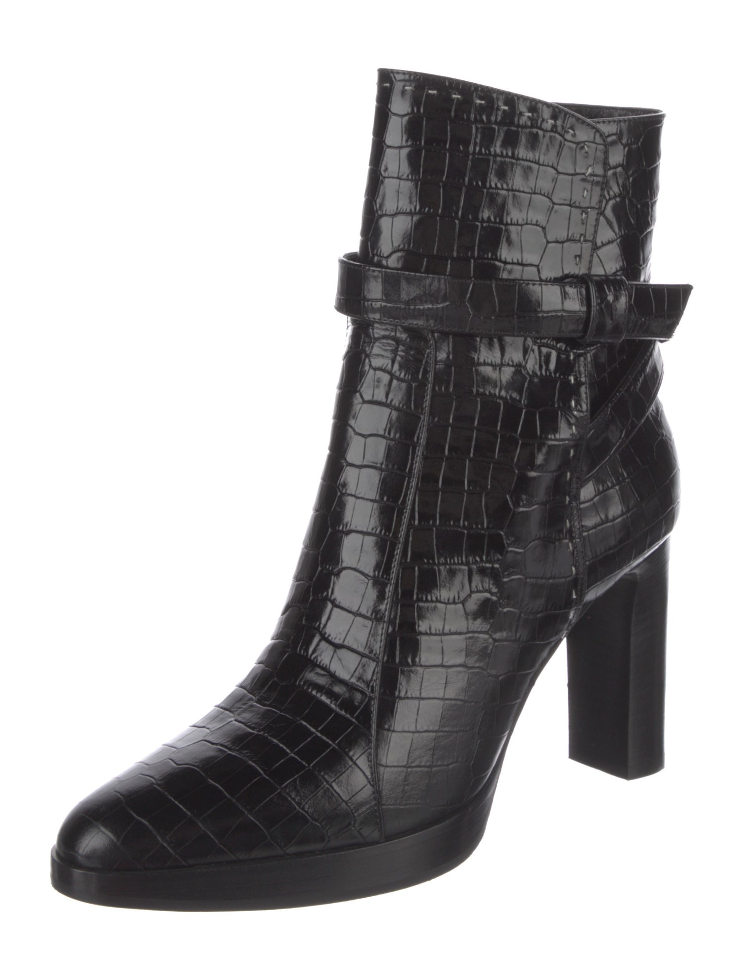 Max Mara Embossed Leather Whipstitch Trim Boots