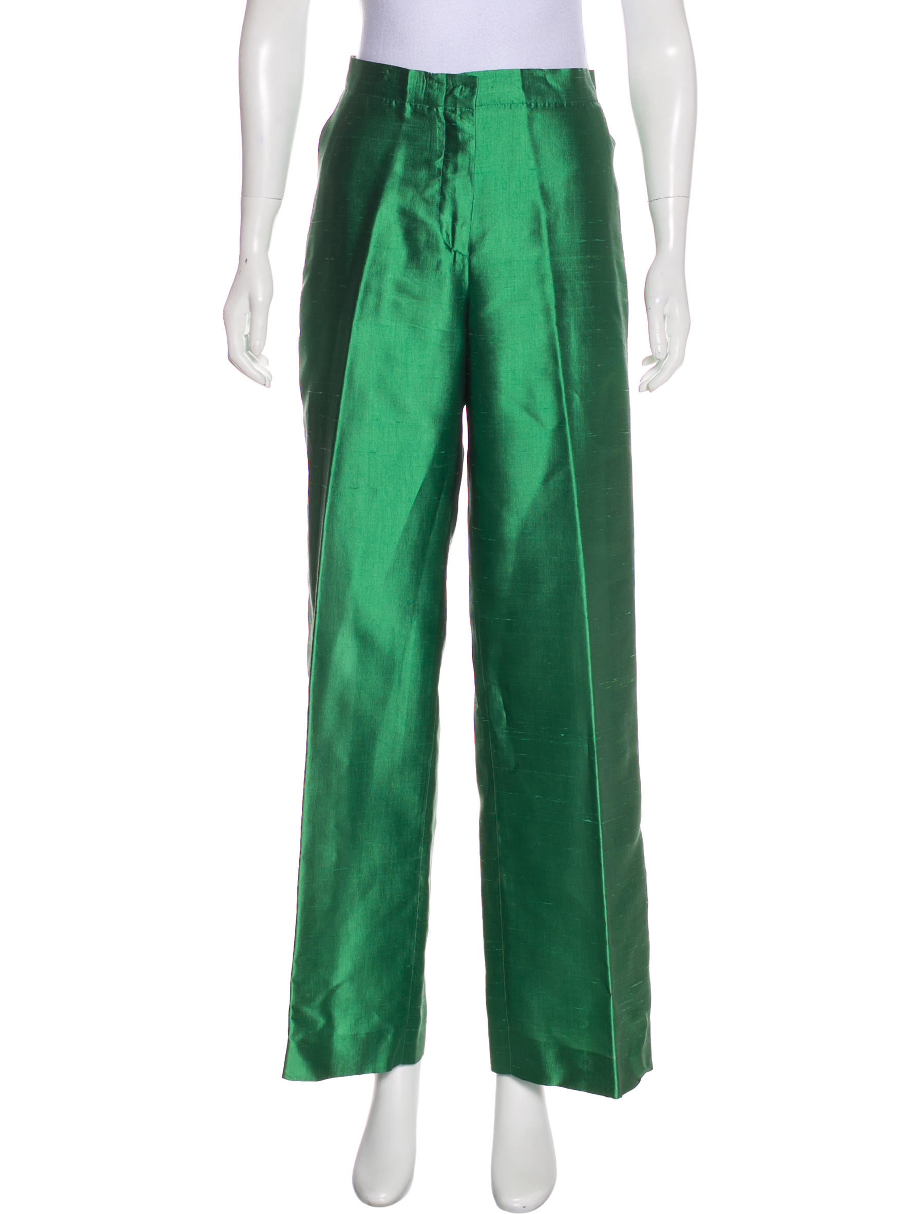 Max Mara MaxMara Silk High-Rise Pants - Green, 11.5