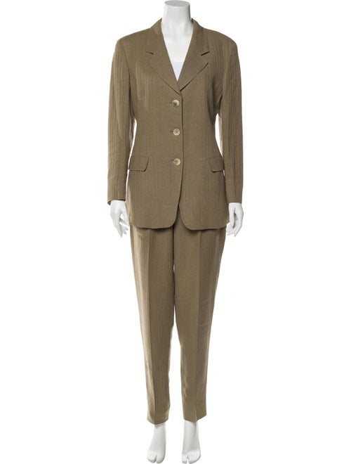 Max Mara Linen Tweed Pattern Pant Set Brown