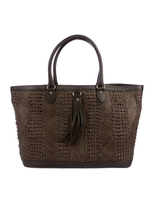 Max Mara Woven Leather Tote Brown
