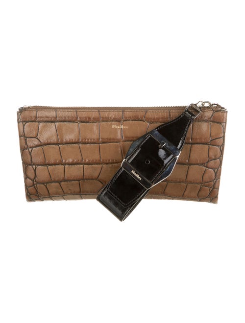 Max Mara Leather Embossed Wristlet Brown