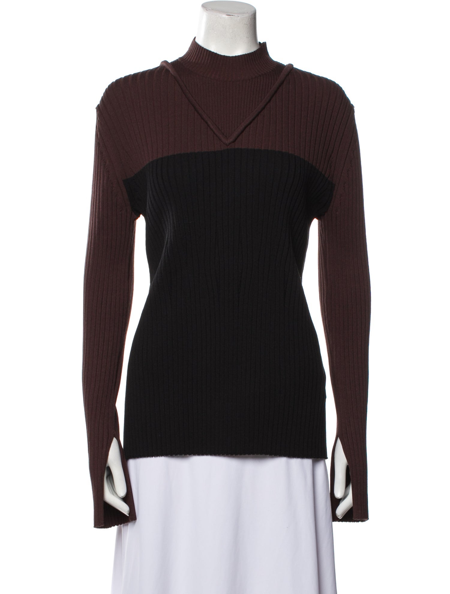 Marina Moscone Colorblock Pattern Mock Neck Sweater