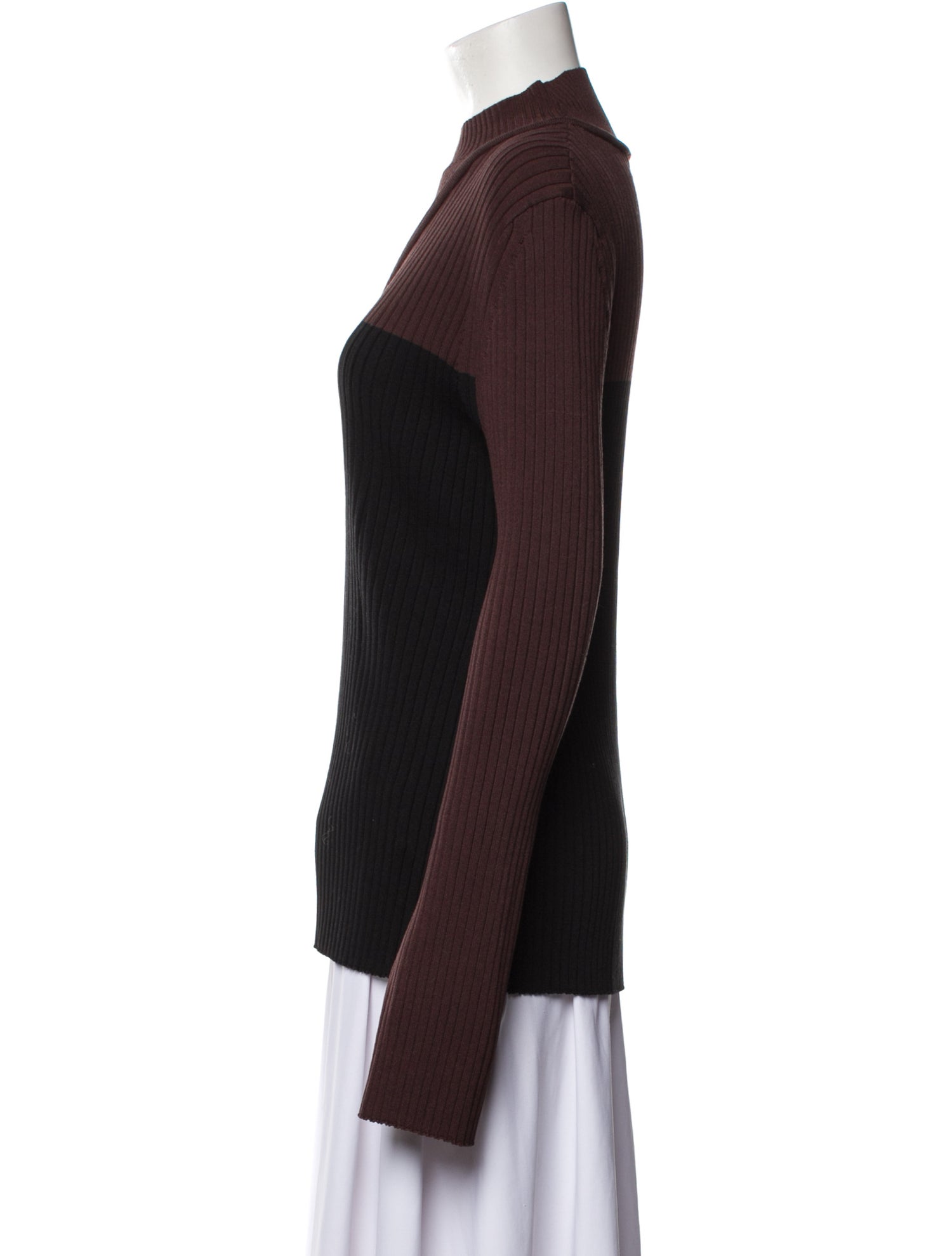 Marina Moscone Colorblock Pattern Mock Neck Sweater