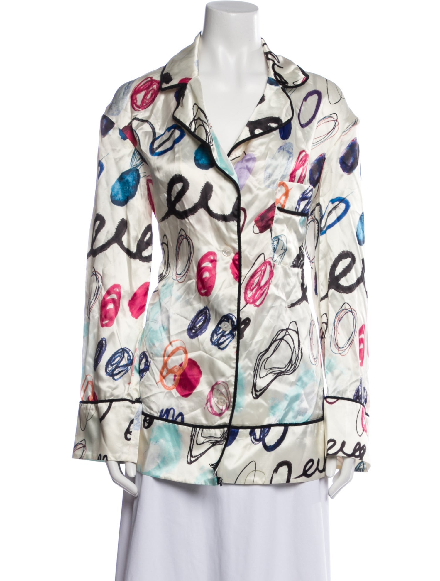 Marina Moscone Printed Long Sleeve Button-Up Top