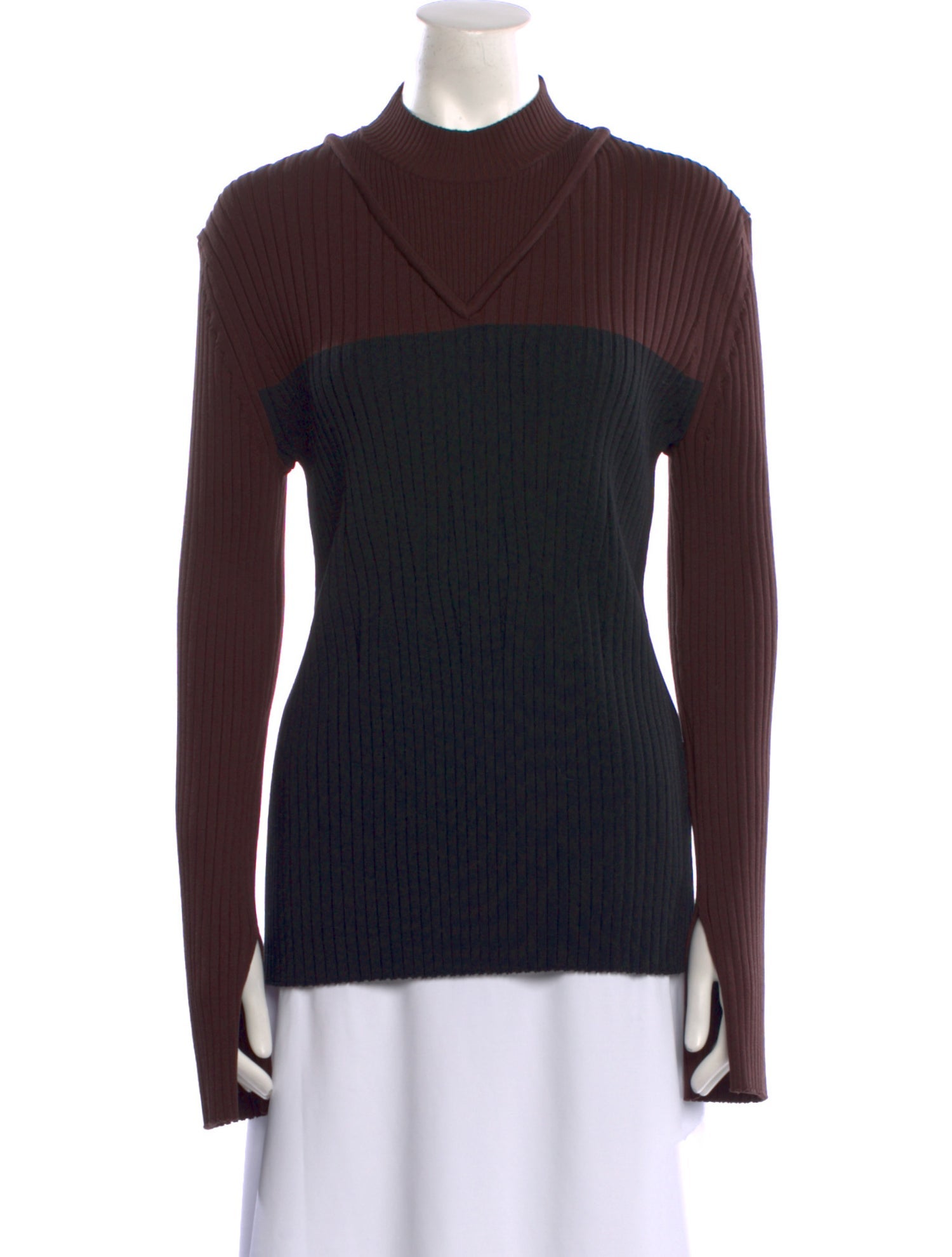 Marina Moscone Colorblock Pattern Mock Neck Sweater