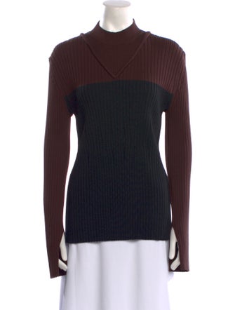 Marina Moscone Colorblock Pattern Mock Neck Sweater