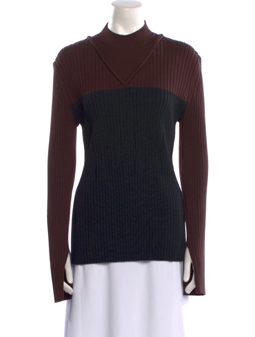 Marina Moscone Colorblock Pattern Mock Neck Sweater