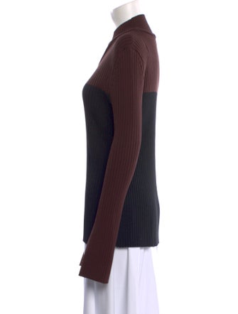 Marina Moscone Colorblock Pattern Mock Neck Sweater