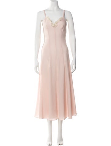 Pre-owned Marina Moscone Virgin Wool Long Dress In Pink