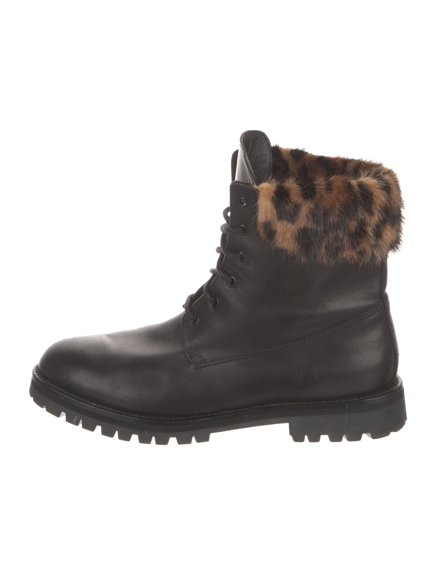 Mr & Mrs Italy Leather Animal Print Combat Boots