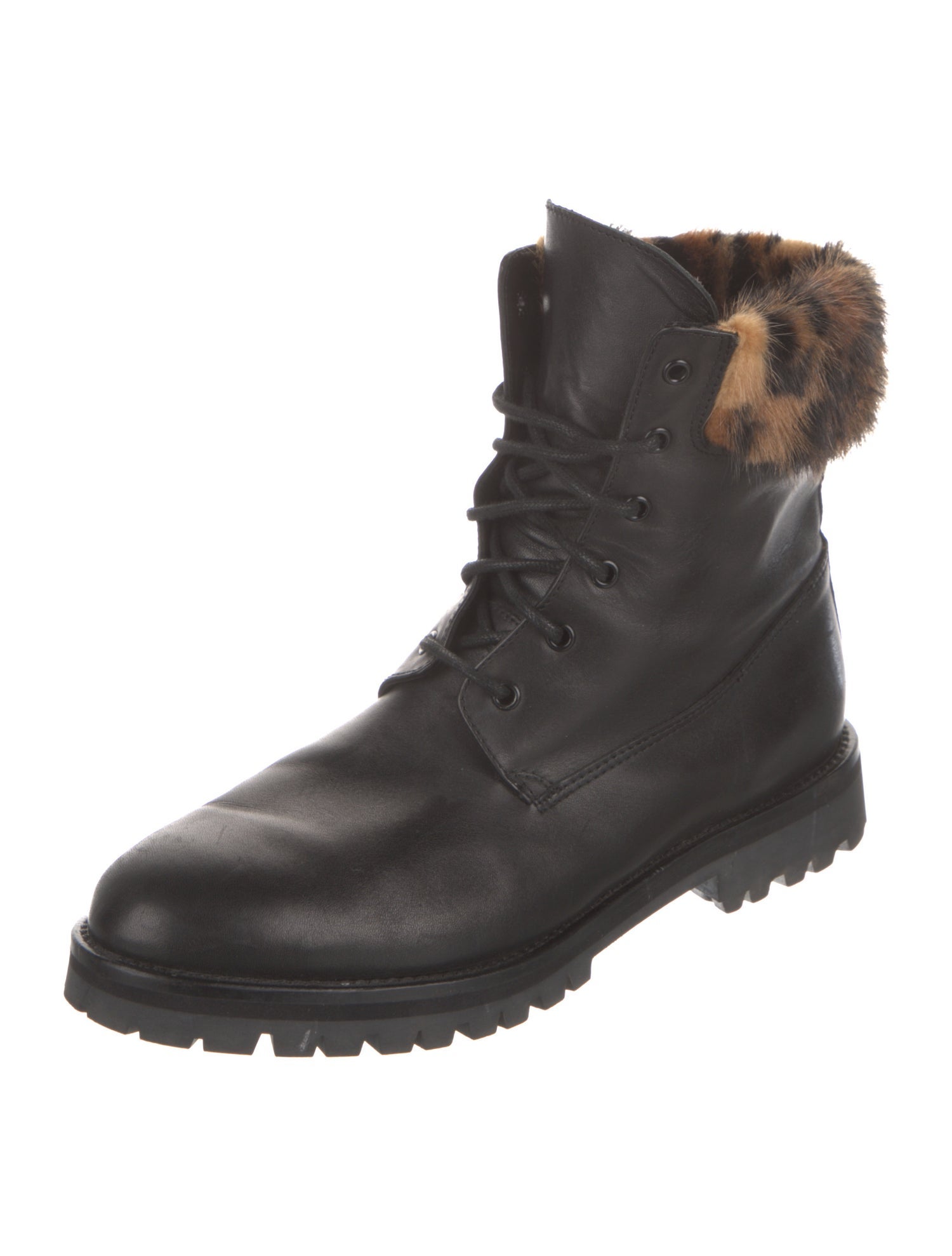 Mr & Mrs Italy Leather Animal Print Combat Boots