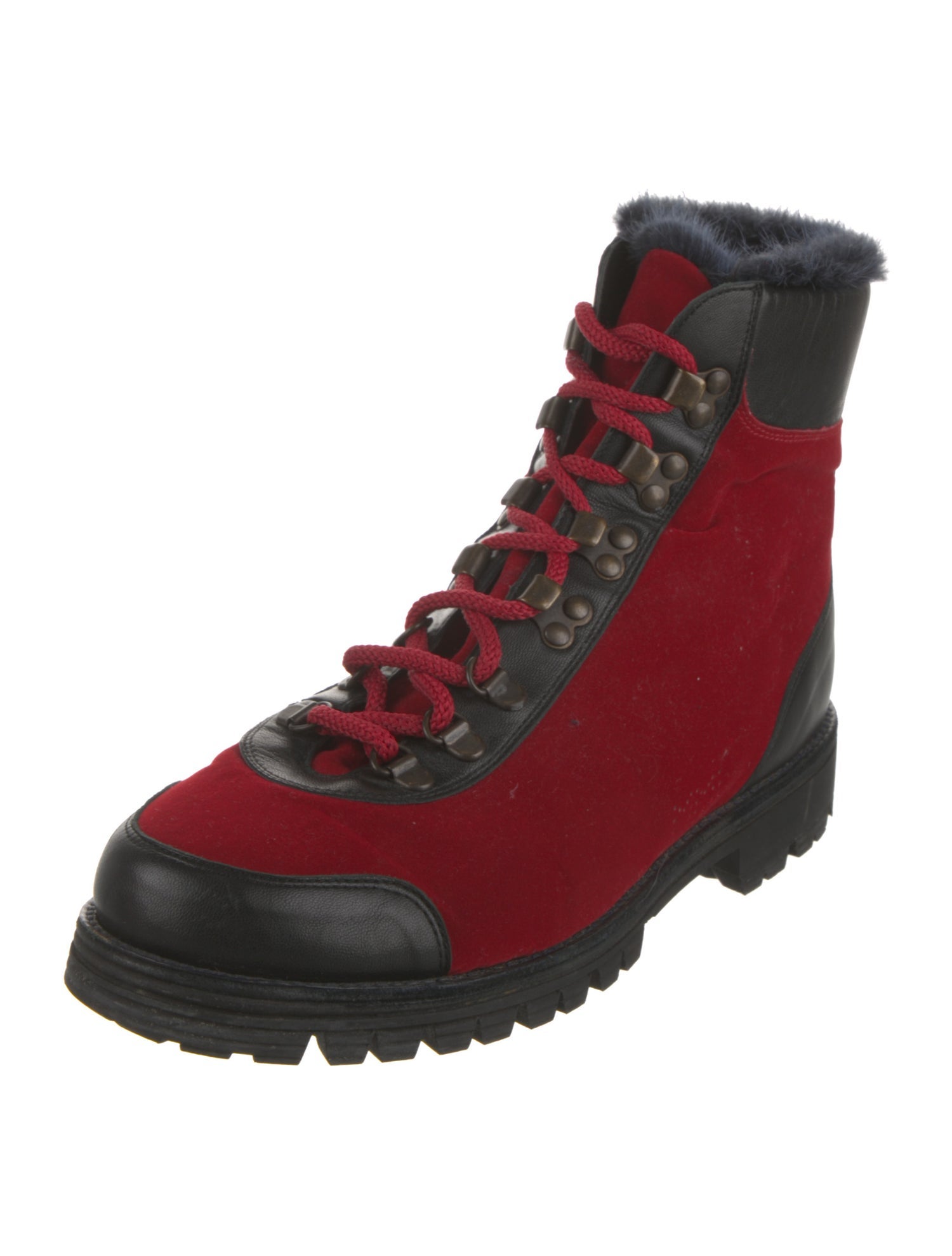 Mr & Mrs Italy Velvet Colorblock Pattern Combat Boots