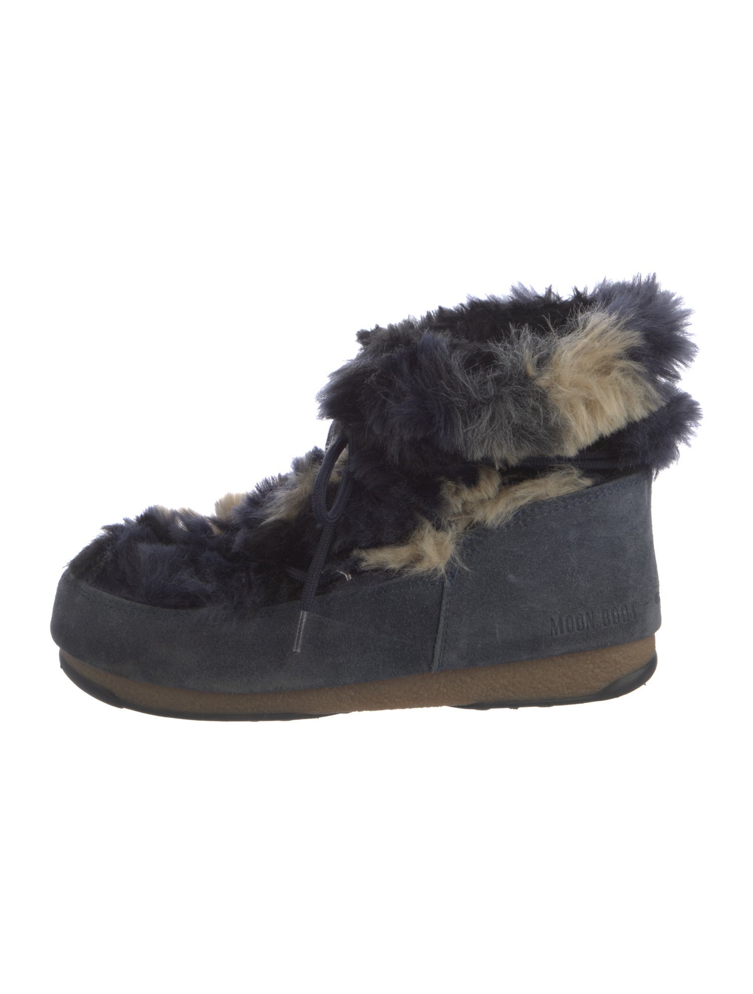 Moon Boot Suede Colorblock Pattern Combat Boots