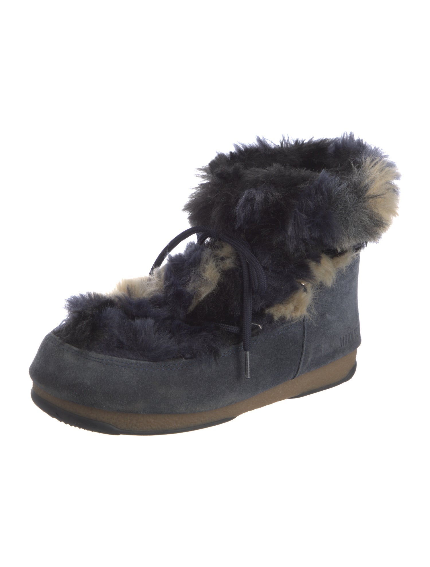 Moon Boot Suede Colorblock Pattern Combat Boots