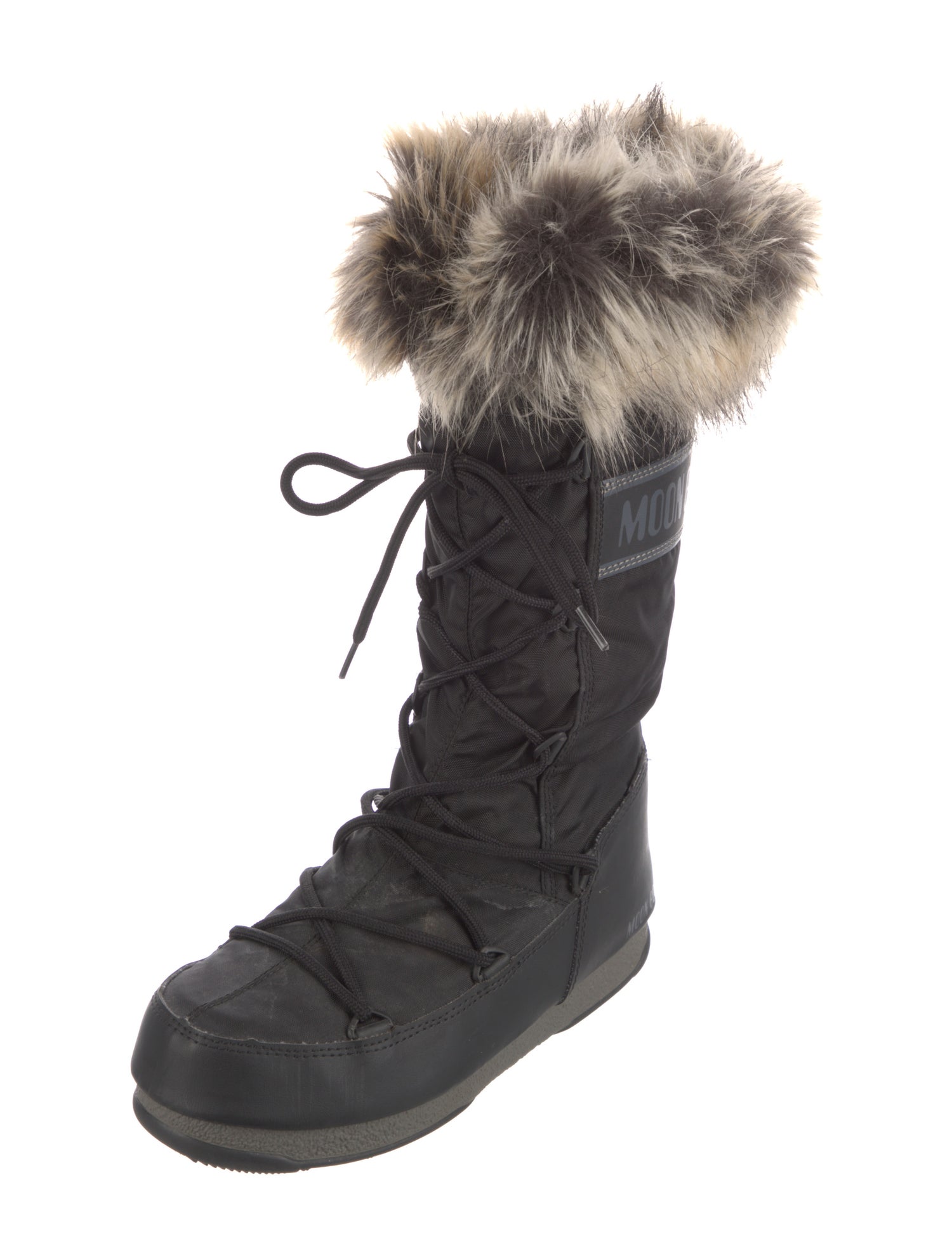 Moon Boot Nylon Fur Trim Lace-Up Boots