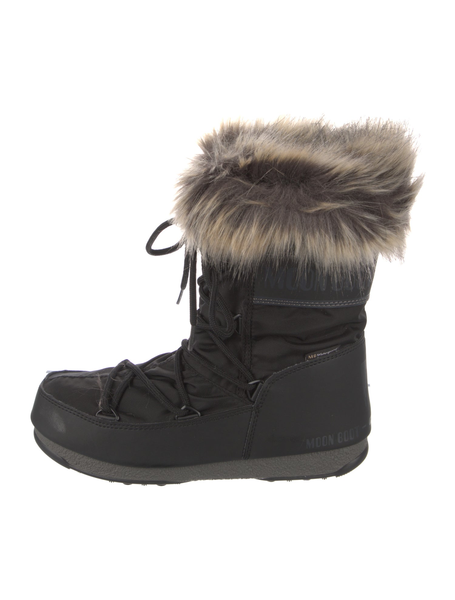 Moon Boot Nylon Faux Fur Trim Lace-Up Boots