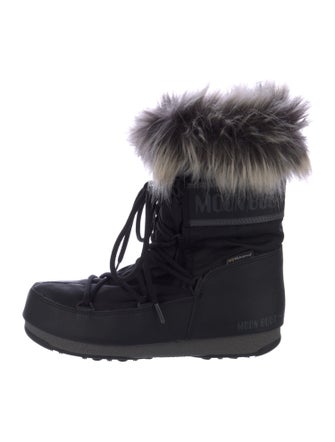 Moon Boot Nylon Faux Fur Trim Lace-Up Boots