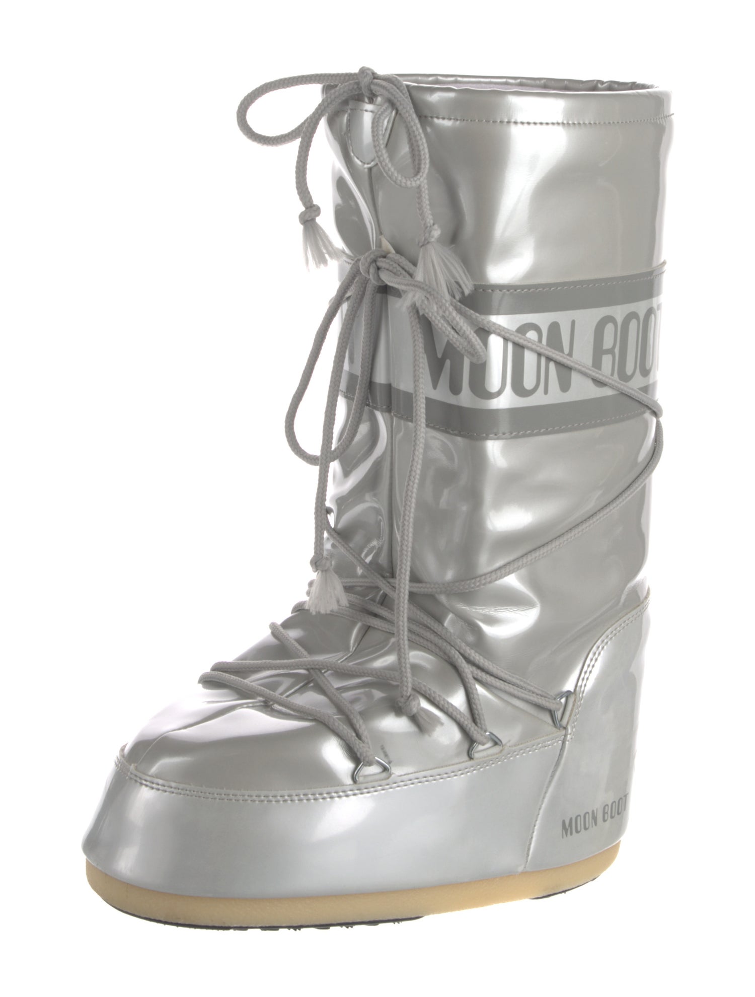 Moon Boot Vegan Patent Leather Graphic Print Lace-Up Boots