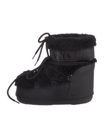 Moon Boot Leather Faux Fur Trim Lace-Up Boots