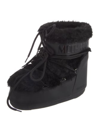 Moon Boot Leather Faux Fur Trim Lace-Up Boots
