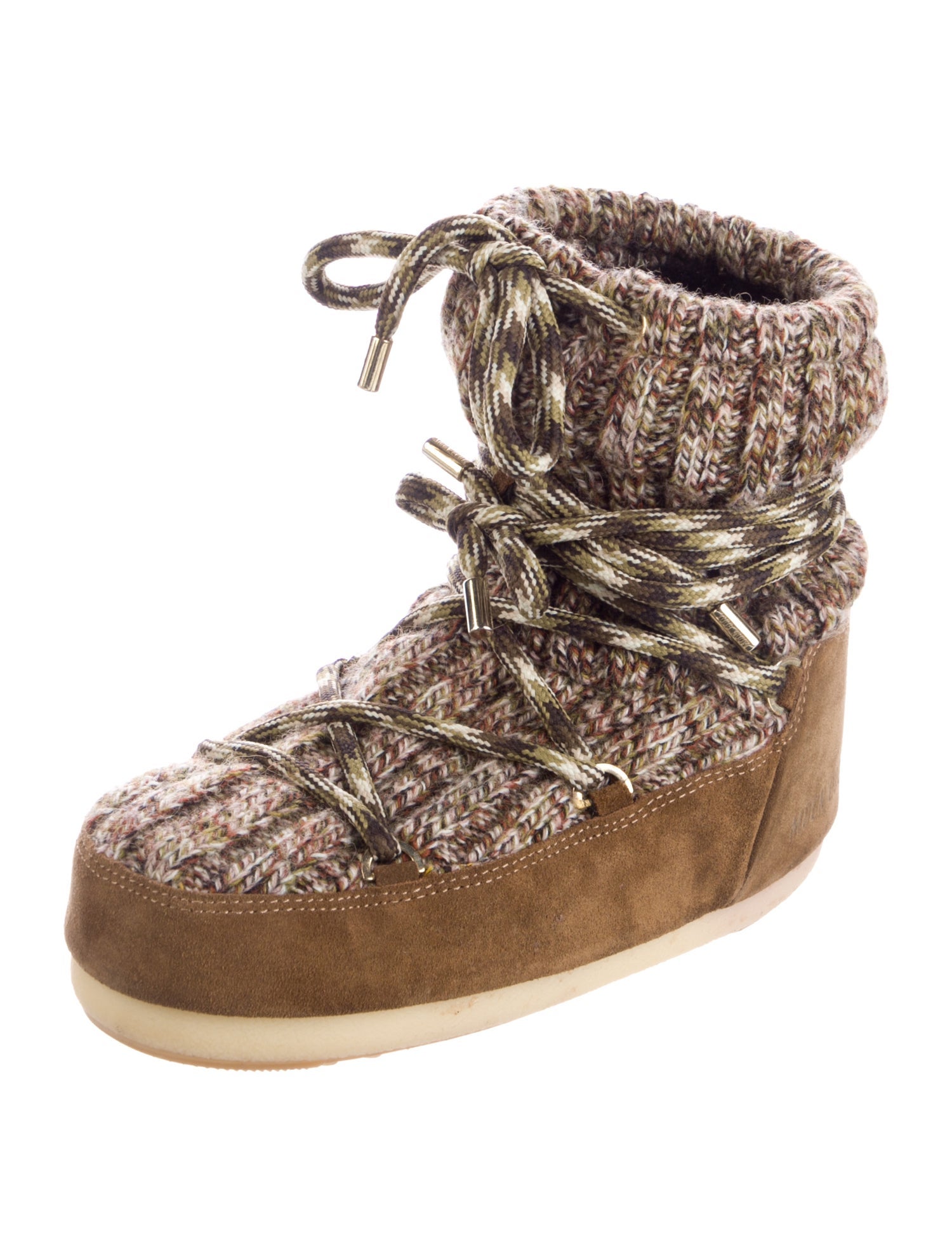 Moon Boot Fur Colorblock Pattern Lace-Up Boots