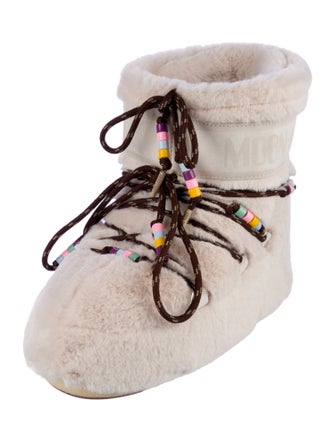 Moon Boot Faux Fur Beaded Accents Lace-Up Boots w/ Tags