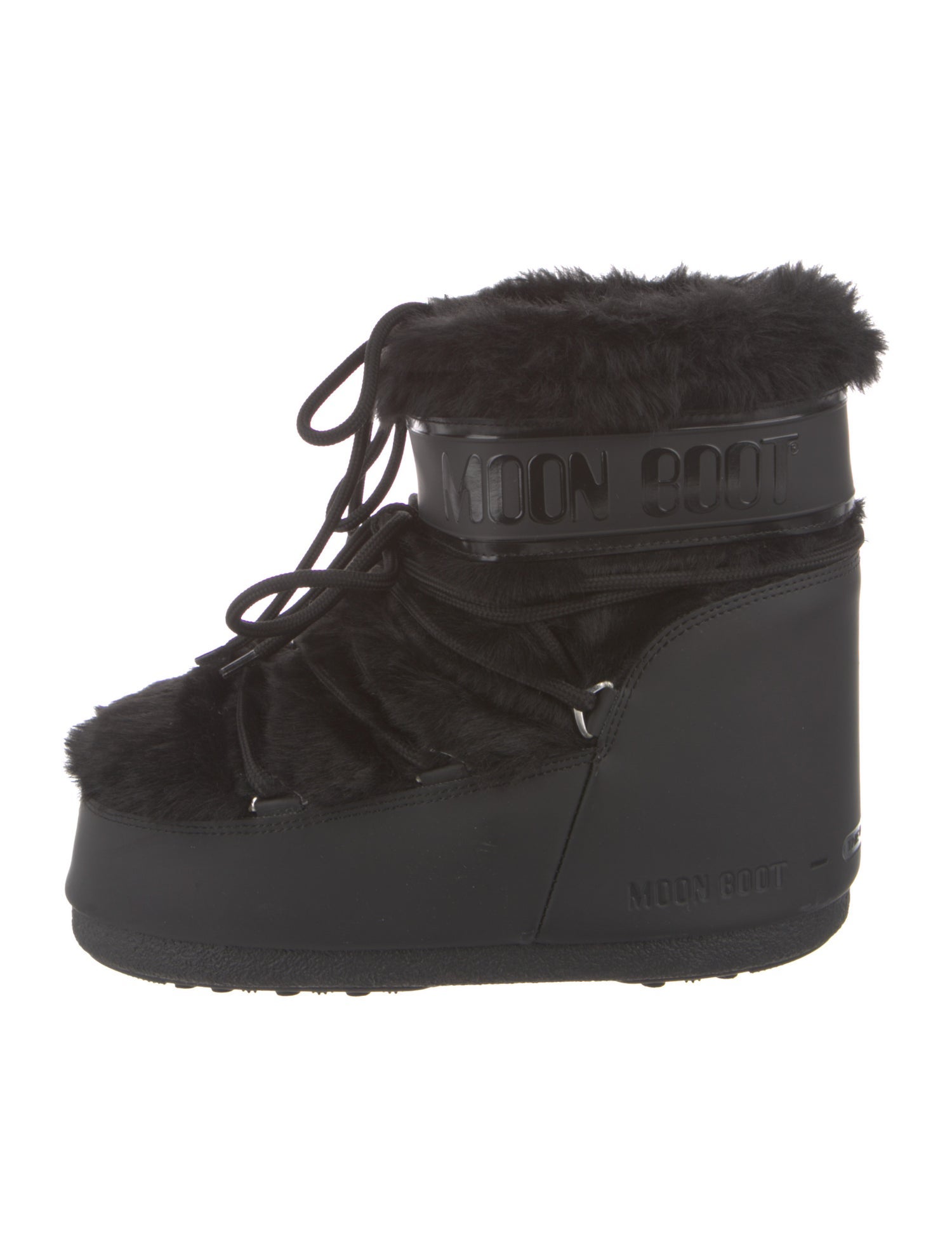 Moon Boot Leather Faux Fur Trim Lace-Up Boots