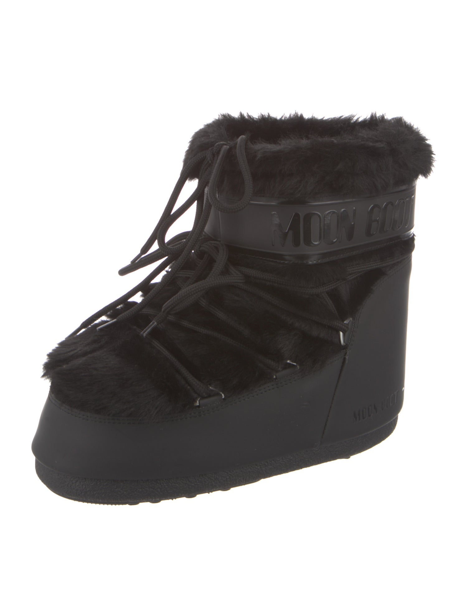 Moon Boot Leather Faux Fur Trim Lace-Up Boots