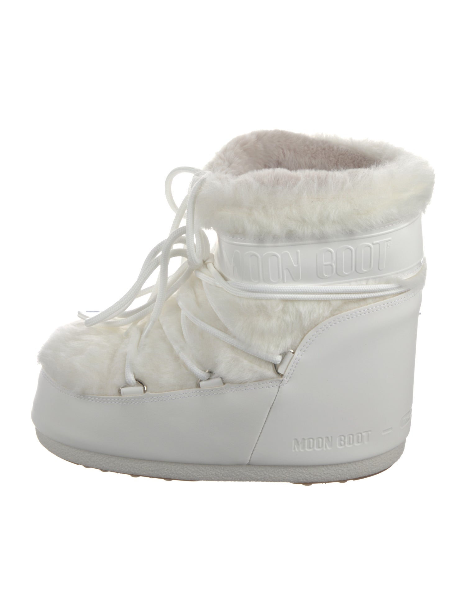 Moon Boot Leather Fur Trim Lace-Up Boots