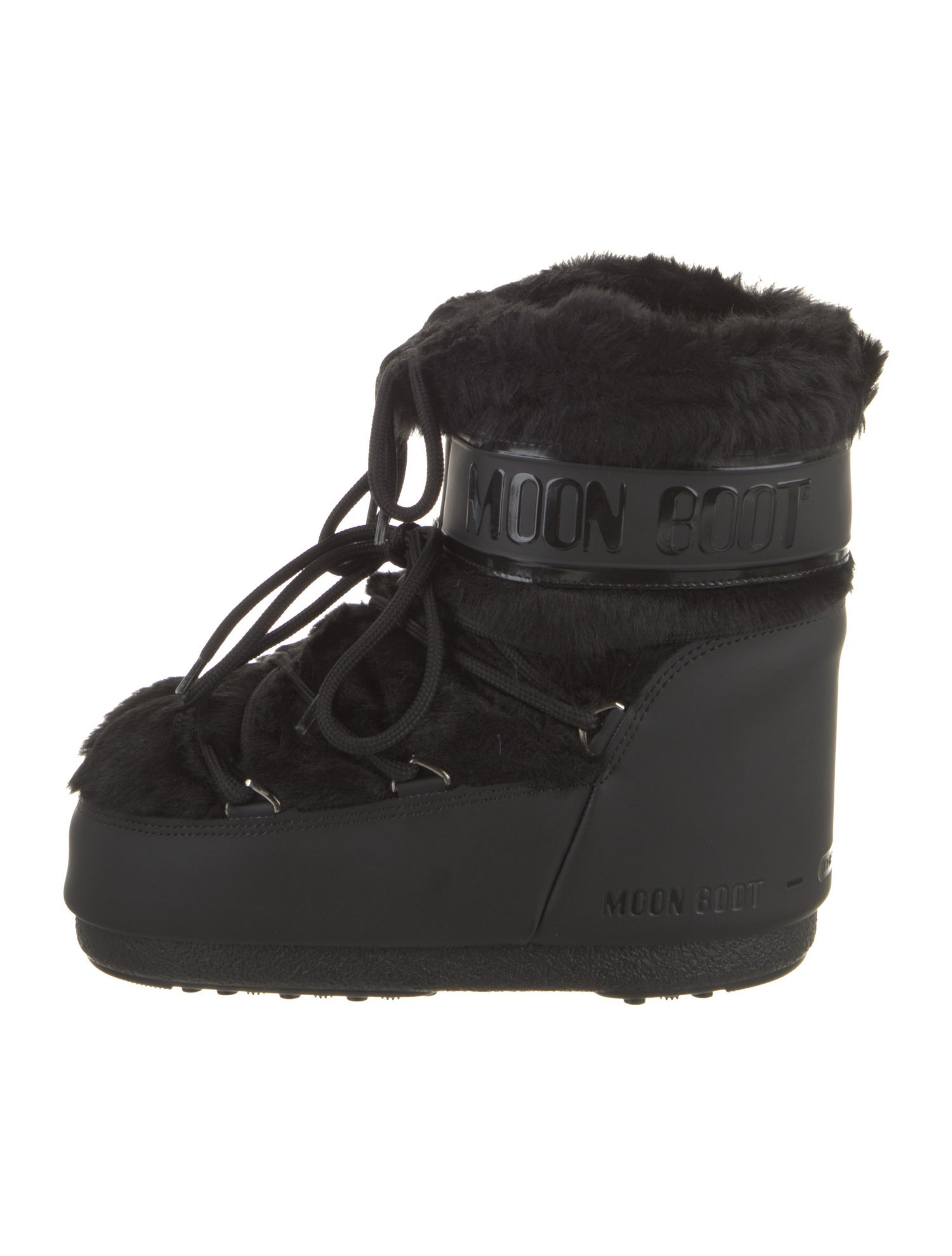 Moon Boot Faux Fur Leather Trim Embellishment Lace-Up Boots