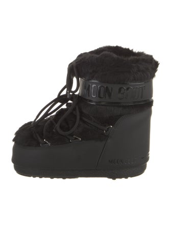 Moon Boot Faux Fur Leather Trim Embellishment Lace-Up Boots