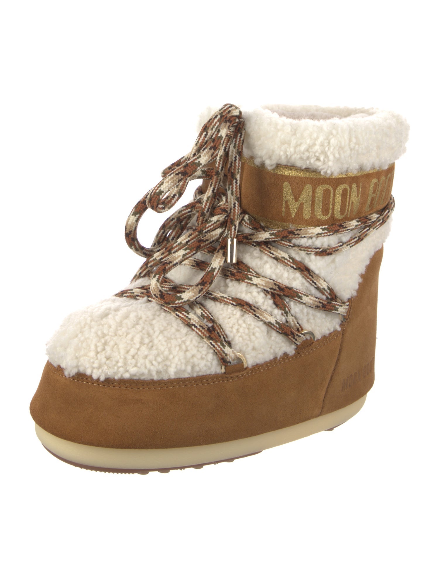 Moon Boot Suede Colorblock Pattern Lace-Up Boots