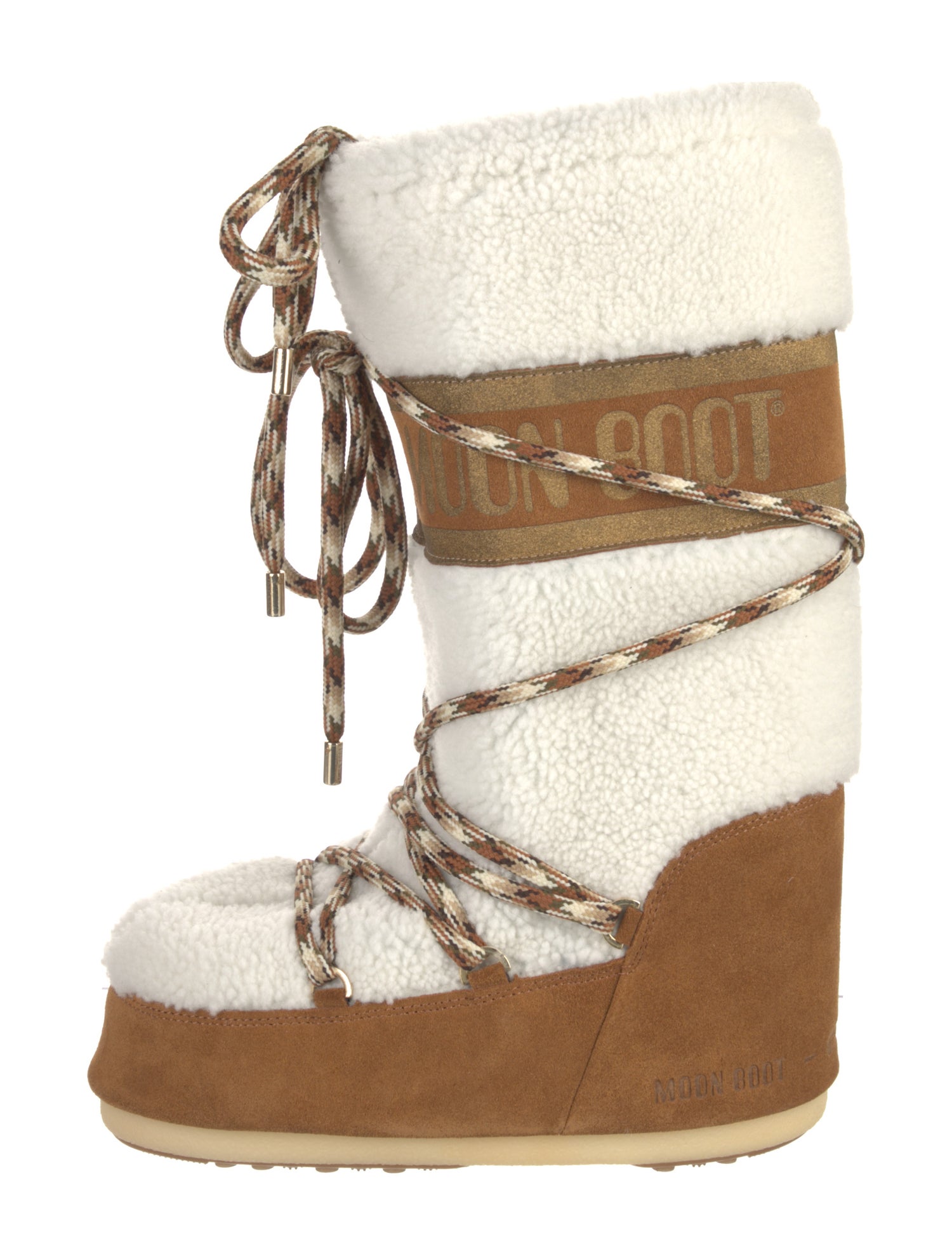 Moon Boot Suede Colorblock Pattern Lace-Up Boots