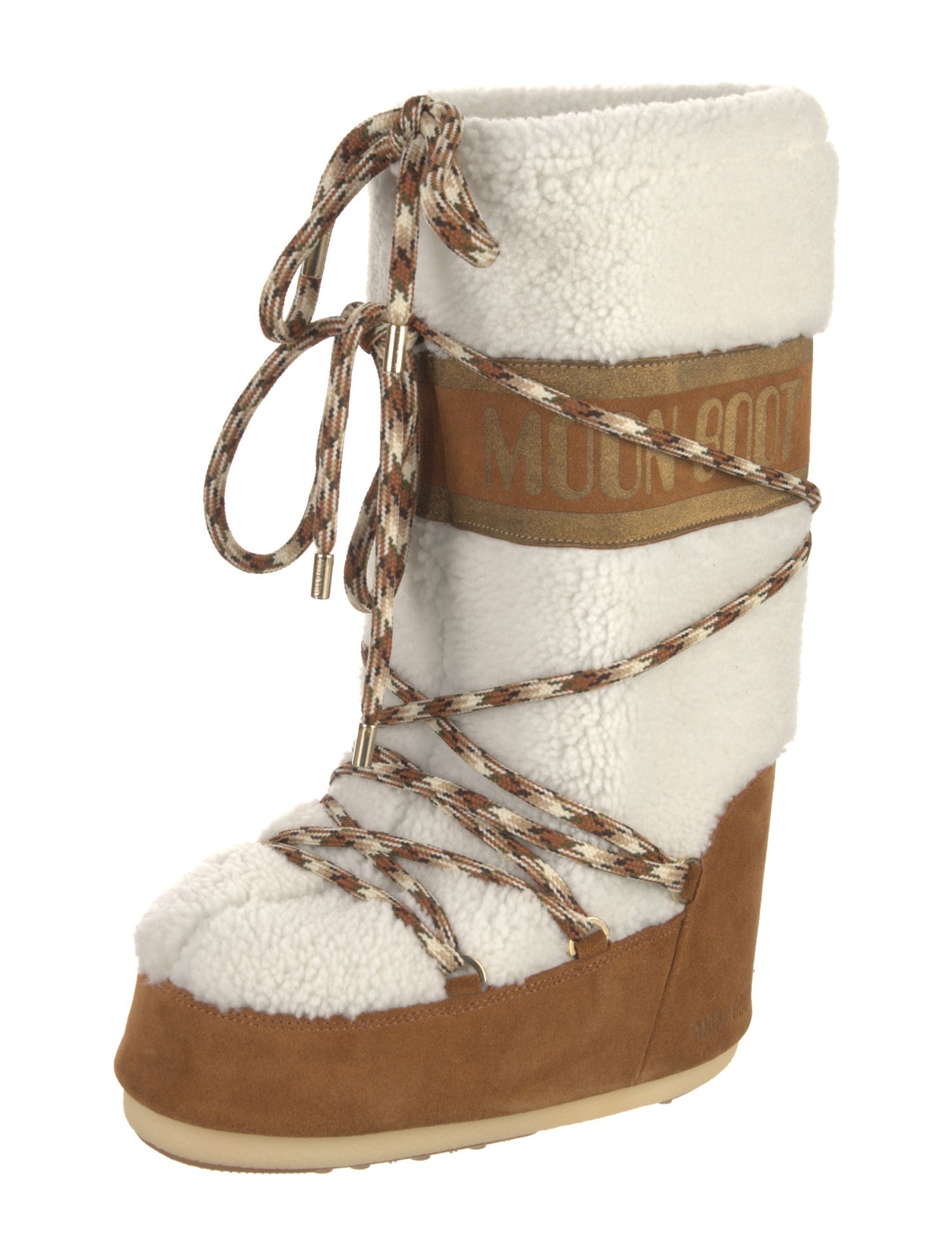 Moon Boot Suede Colorblock Pattern Lace-Up Boots