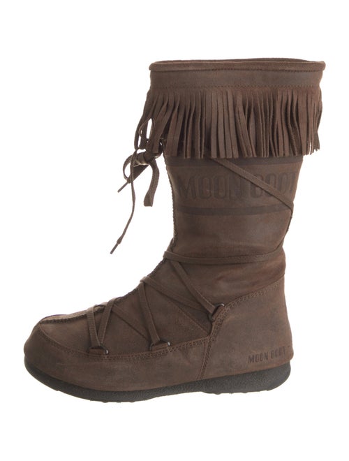 Moon Boot Suede Fringe Trim Accent Lace-Up Boots