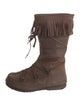 Moon Boot Suede Fringe Trim Accent Lace-Up Boots