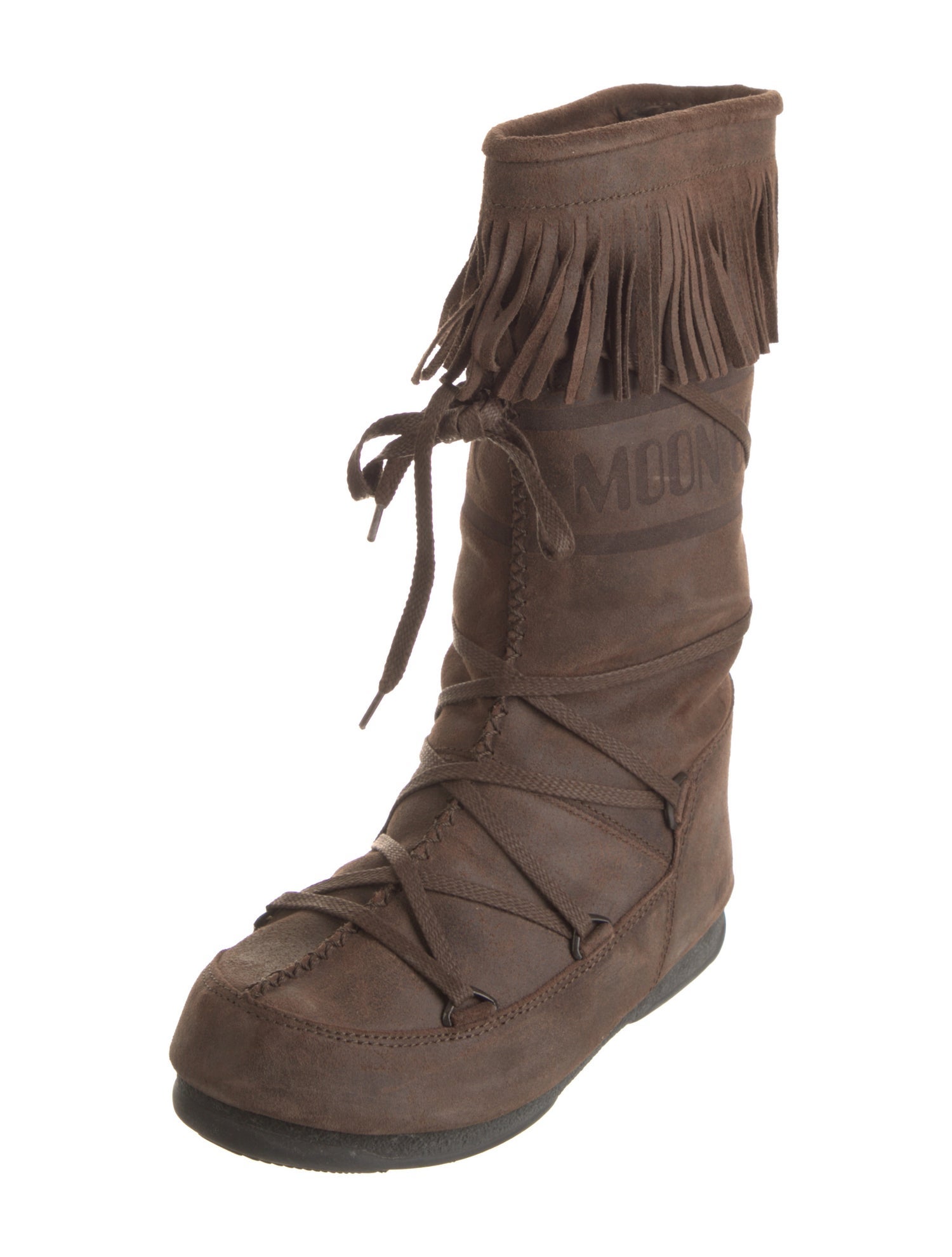 Moon Boot Suede Fringe Trim Accent Lace-Up Boots