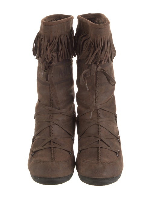Moon Boot Suede Fringe Trim Accent Lace-Up Boots