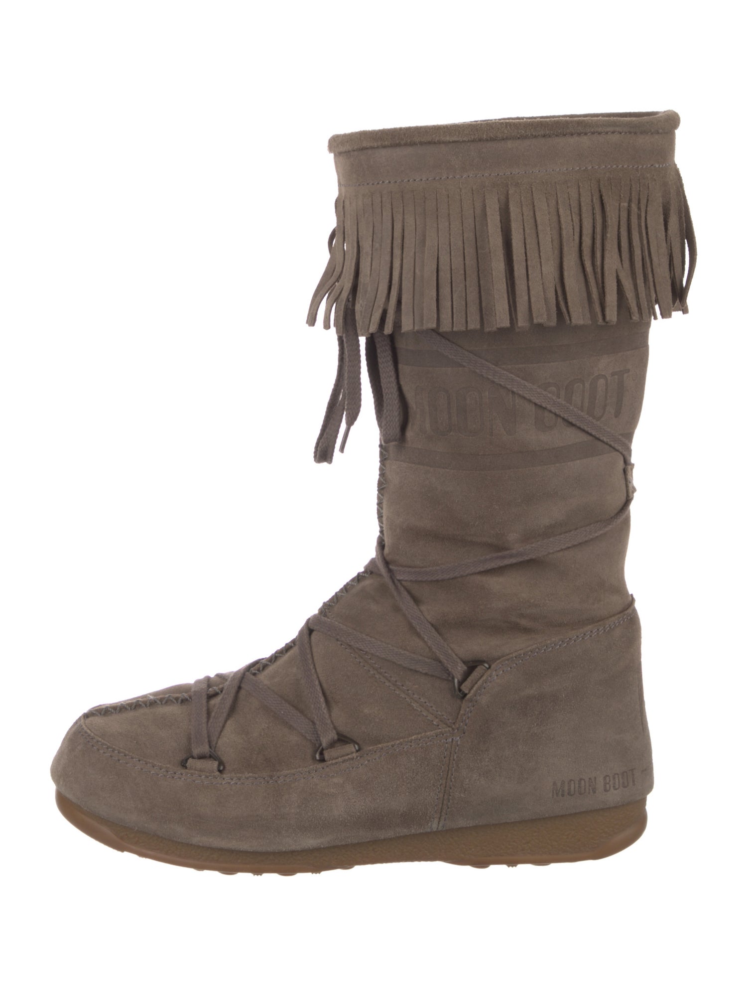 Moon Boot Suede Fringe Trim Accent Lace-Up Boots