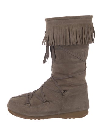 Moon Boot Suede Fringe Trim Accent Lace-Up Boots