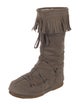 Moon Boot Suede Fringe Trim Accent Lace-Up Boots