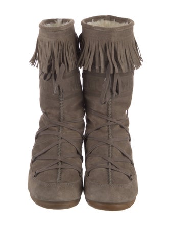 Moon Boot Suede Fringe Trim Accent Lace-Up Boots
