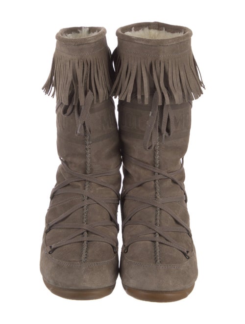 Moon Boot Suede Fringe Trim Accent Lace-Up Boots