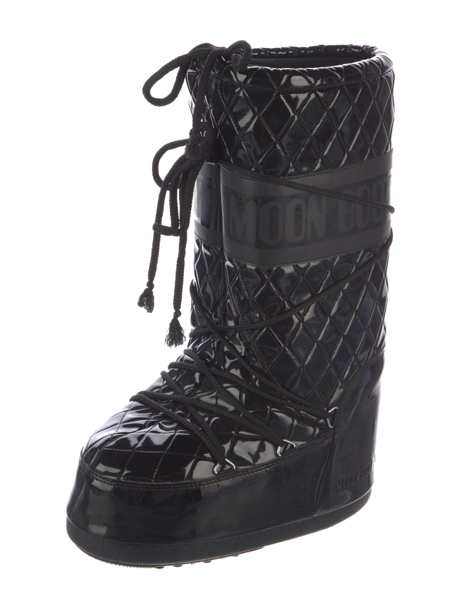 Moon Boot Patent Leather Patterned Lace-Up Boots