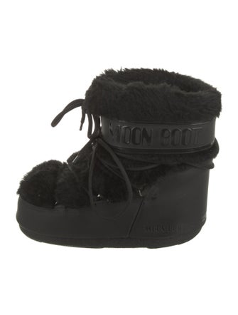 Moon Boot Vegan Leather Faux Fur Trim Lace-Up Boots
