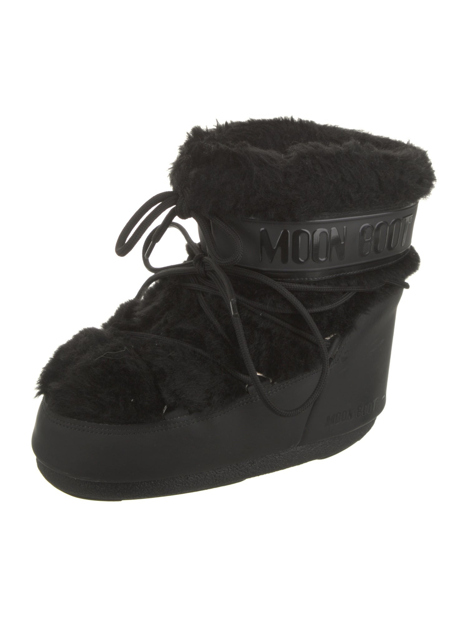 Moon Boot Vegan Leather Faux Fur Trim Lace-Up Boots